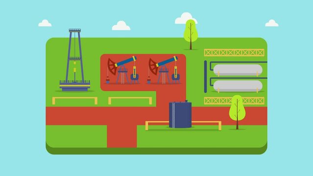 Oil refinery industry 2d animation cartoon in 4k