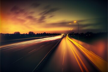 Fototapeta na wymiar blurred highway evening, ai generated