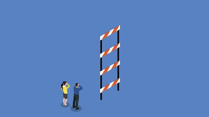 Businessman jumping over obstacles like hurdle race 3d animation cartoon in 4k