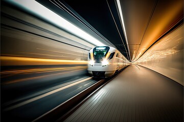 Fototapeta na wymiar Speed and Motion, Train Ride through a Tunnel in a Modern City , ai generated