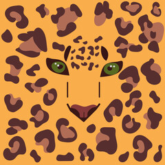 Leopard face print. Raster seamless pattern. Animal jaguar skin background with black and brown spots on beige backdrop. Abstract exotic jungle texture. Repeat design for decor, fabric, textile