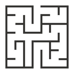 Abstract maze. Find right way. Isolated simple square maze black line on white background. Vector illustration.