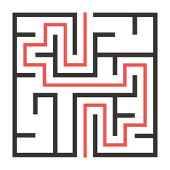 Abstract maze. Find right way. Isolated simple square maze black line on white background. Vector illustration.