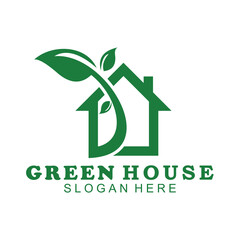 Green House Logo Template Nature building logo design with flat and green color style