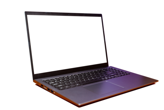 Mockup of laptop computer with empty blank screen.Transparent pattern background. - Powered by Adobe