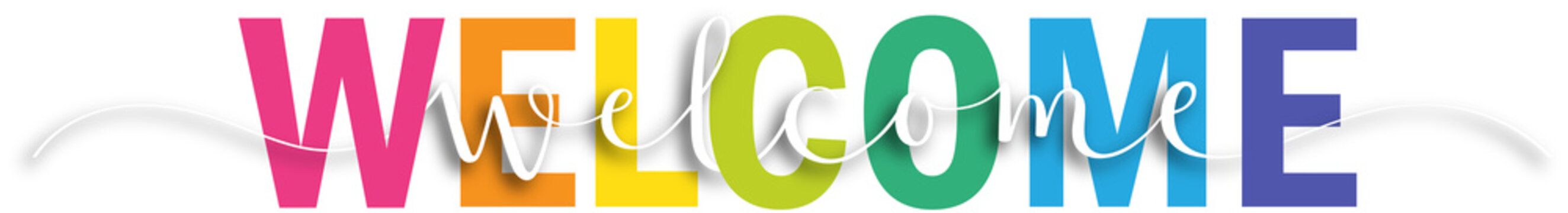 WELCOME colorful typography with brush calligraphy on transparent background