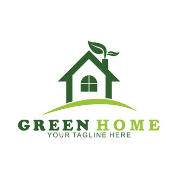 Green House Logo Template Nature building logo design with flat and green color style