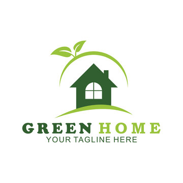 Green House Logo Template Nature building logo design with flat and green color style