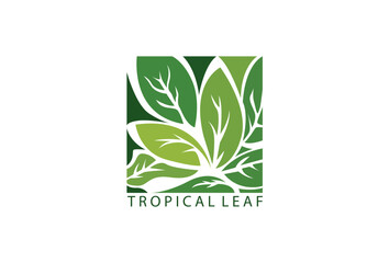 Tropical leaves logo template. Green Leaves Style Ecology and Environment. Vector illustration.