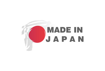 Made in Japan label. National Japanese flag industry export manufactured. Vector illustration.