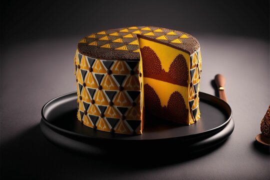 Delicious cake inspired by african wax print patterns made with generative ai