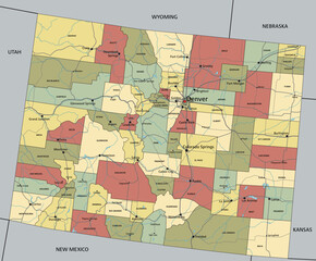 Colorado - Highly detailed editable political map with labeling.
