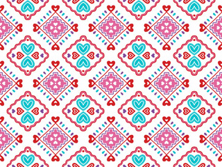 Ethnic Abstract Background cute Valentines Day Love Heart pink motif geometric tribal ikat folk oriental native pattern traditional design,carpet,wallpaper,clothing,fabric,wrapping,print,stripe vector