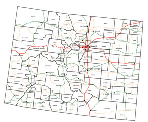 Colorado road and highway map. Vector illustration.