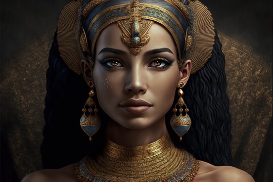 Portrait of an ancient Egyptian goddess. Beautiful young girl with the style of ancient Egypt. AI