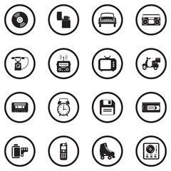 Retro Icons. Black Flat Design In Circle. Vector Illustration.