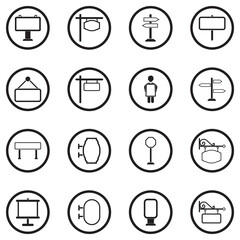Signboard Icons. Black Flat Design In Circle. Vector Illustration.