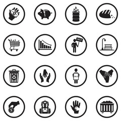 Poverty Icons. Black Flat Design In Circle. Vector Illustration.