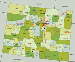 Highly detailed editable political map with separated layers. Colorado. - 560411672