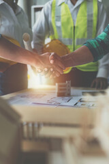 Architect people working with blueprints. Civil engineer teams meeting working together. Foreman industry project manager engineer teamwork