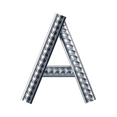Letter a. font from construction rebar. 3D render