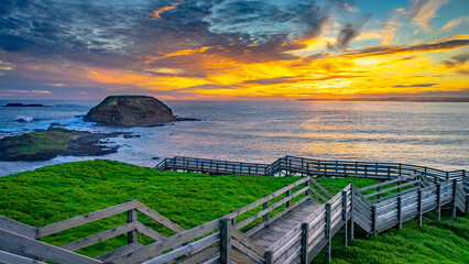 Timber walkway in Phillip island at sunset, Victoria, Australia © Alexander