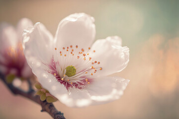 Cherry blossom closeup, spring wallpaper. AI	