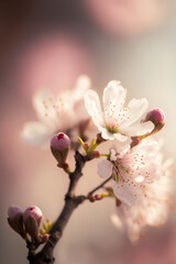 Cherry blossom closeup, spring wallpaper. AI	