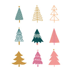 Obraz premium Hand drawn set of Christmas trees. Holidays set. 