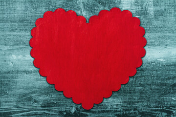 Naklejka na ściany i meble Red wood heart on weathered wood