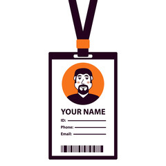 Man plastic ID card.Simple business Id.Template corporate Identification document.Identity company staff.Personal info data. Vector flat illustration.