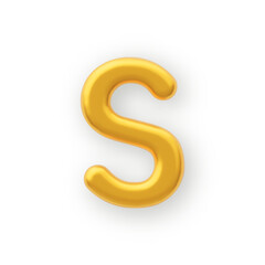 3D Gold uppercase letter S on a white background.