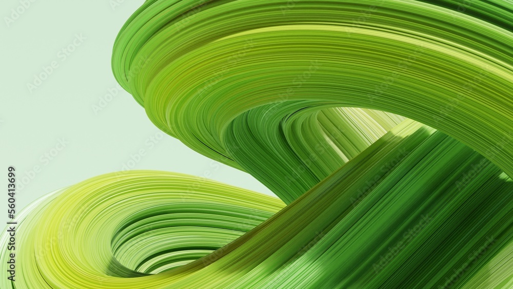Poster abstract 3d rendering of twisted lines. modern green background design, illustration of a futuristic