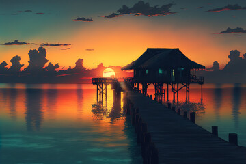 Fototapeta na wymiar sunset in tropical island in summer. Vacation concept. generative ai