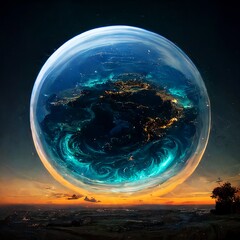 Earth inside a big sphere digital art