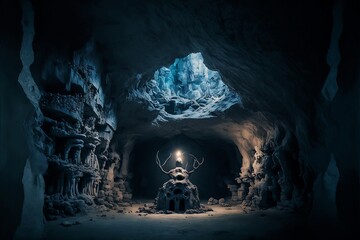 Ancient stone inside a secret cave digital art