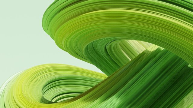 Abstract 3d rendering of twisted lines. Modern green background design, illustration of a futuristic shape