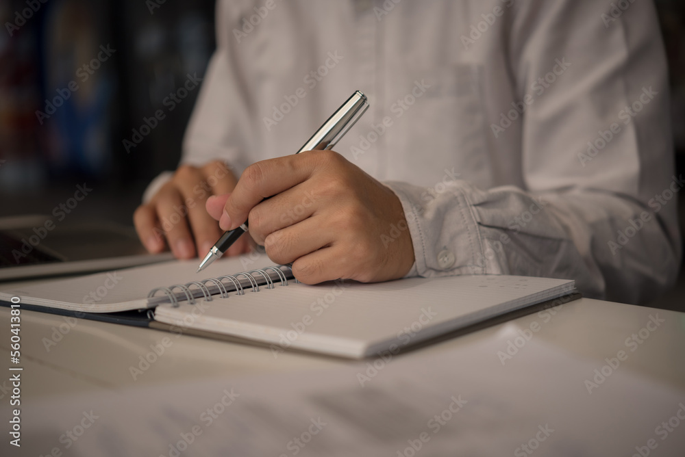 Aufkleber businessperson reading and writing on book.education studying knowledge development and cognition le