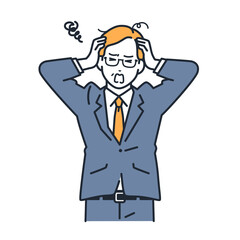 頭を抱えて悩む経営者のシンプルなベクターイラスト素材