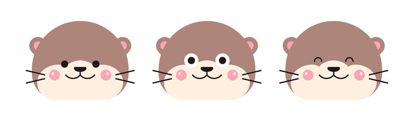 Otter, sea otter animal character illustration icon with a cute and smiling expression.