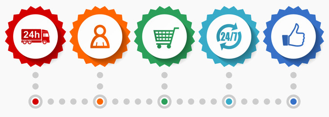 Shopping vector icons, shop and store flat design web badges collection, business infographic template