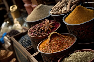 Fototapeta premium Oriental spices and spices on the market. AI