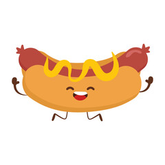 Happy hotdog cartoon Character on White Background