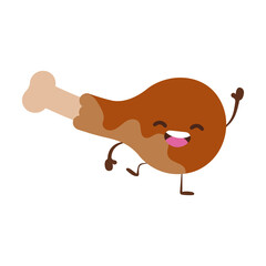Happy chicken leg cartoon Character on White Background