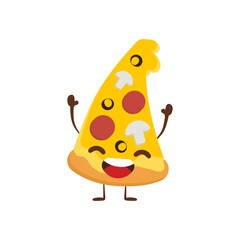 Happy pizza cartoon Character on White Background