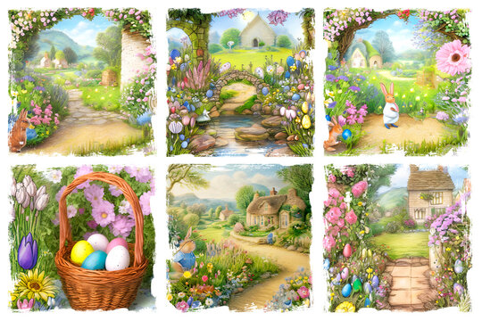 Beautiful Easter illustrations in vintage style