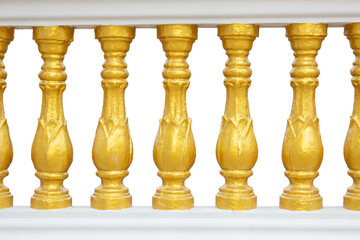 Classic yellow stone balustrade with column isolated on white background included clipping path.