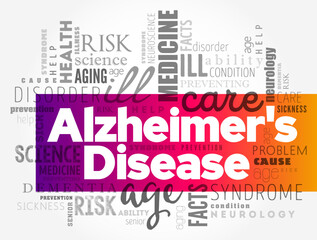 Alzheimer's Disease is a neurodegenerative disease that usually starts slowly and progressively worsens, word cloud concept background