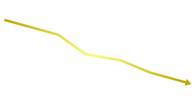 Animated golden arrow. Recession chart of economy. Economic crisis, recession, decrease graph. Profit down. Vector illustration isolated on white background.
