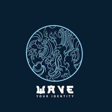 Ocean waves in a circle. Minimalistic and simple vector design	
